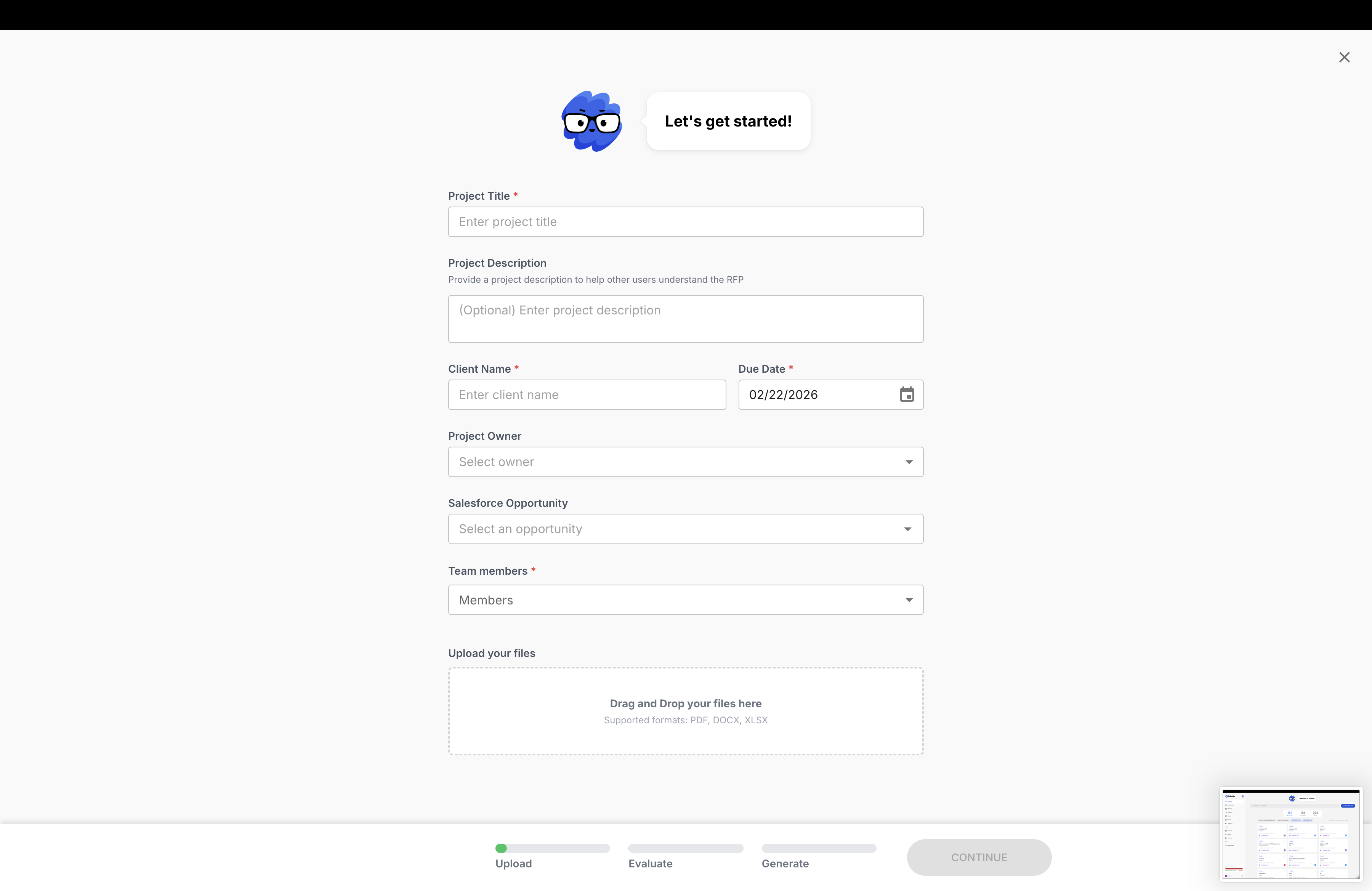 Respond project dashboard tracking RFPs from intake to outcome